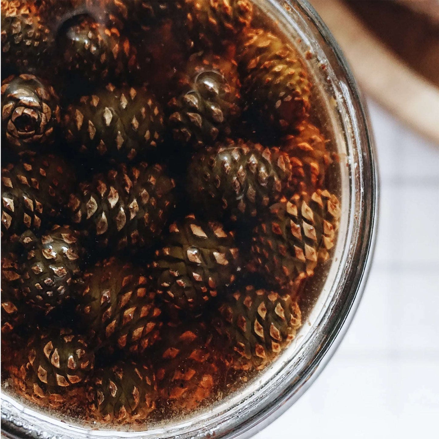 Pine cone jam jar with red hat from Ukraine